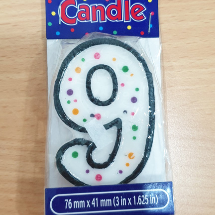 Number 9 Dots Black Border Numeral Candle
